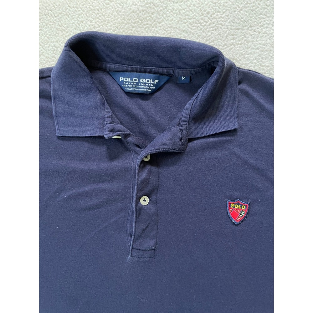 90s Polo Golf Ralph Lauren Mens Medium Long Sleeve Polo Blue Crest Pima Cotton - Picture 3 of 13